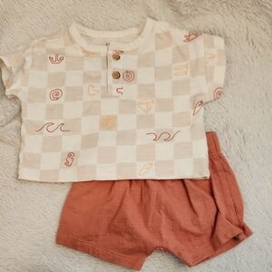Cat & Jack Baby Outfit with Checkered Top and Rust Shorts